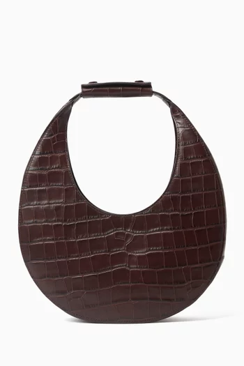 Small Moon Tote Bag in Croc-embossed Leather