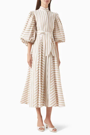 فستان بروميليا متوسط الطول كتان