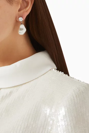 Mottled Pearl Drop Earrings in Silver-plated Brass