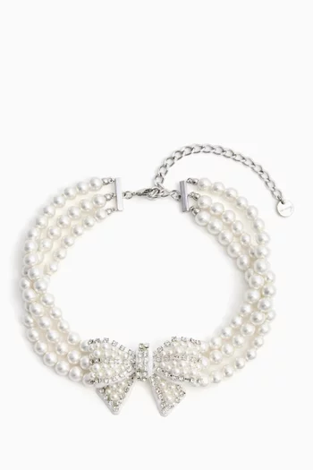 Bow Pearl Choker Necklace in Silver-plated Brass