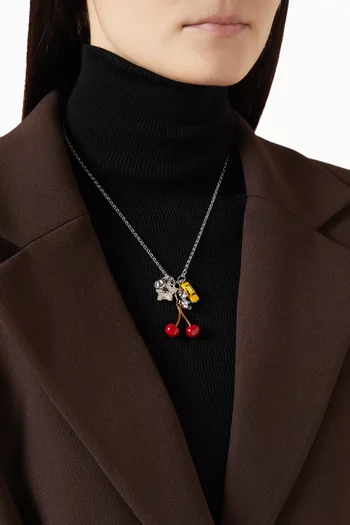 Trinket Charm Cluster Necklace in Plated Brass