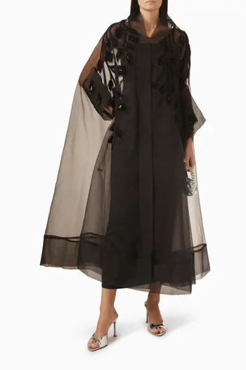 Embellished Abaya in Velvet & Organza
