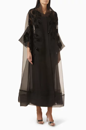 Embellished Abaya in Velvet & Organza