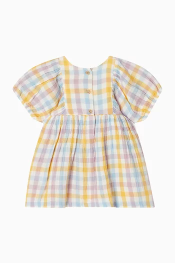 فستان بكشكش ونقشة مربعات