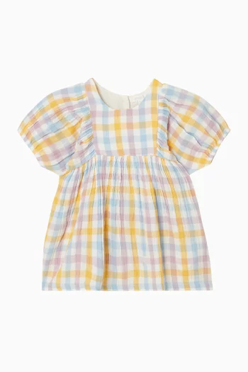 فستان بكشكش ونقشة مربعات