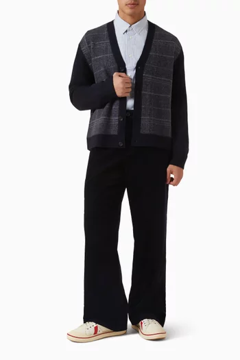 Checked V-neck Cardigan in Wool