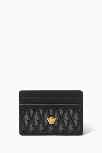 La Medusa Card Holder in V Jacquard & Leather