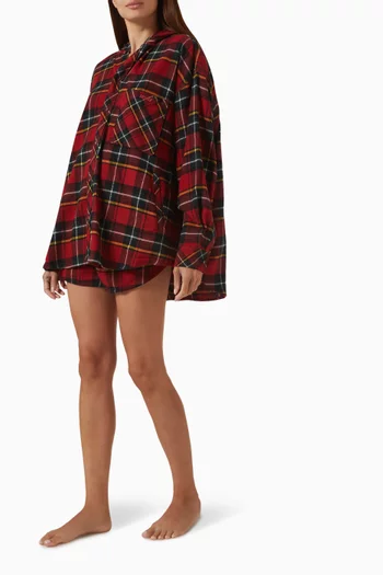 Flannel Sleep Hooded Buttondown Shirt