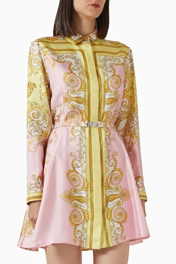 فستان بنمط قميص بنقشة حرير وتويل