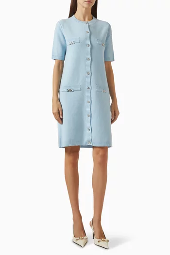 فستان قصير منسوج بنمط قميص صوف وكشمير