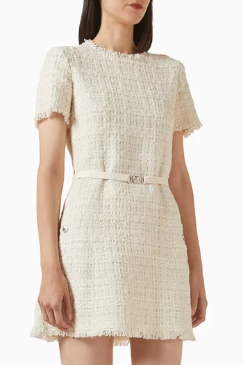 فستان قصير بحزام تويد