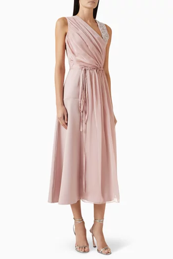 فستان سهرة مزين بتطريزات بالكريستال كريب وشيفون