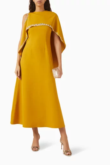 فستان سهرة بكاب مزين بتطريزات كريب