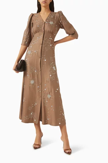 فستان قطن مطرز بنقشة زهور