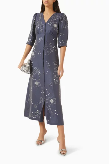 فستان قطن مطرز بنقشة زهور