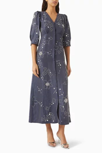 فستان قطن مطرز بنقشة زهور