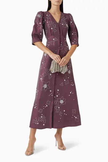 فستان قطن مطرز بنقشة زهور