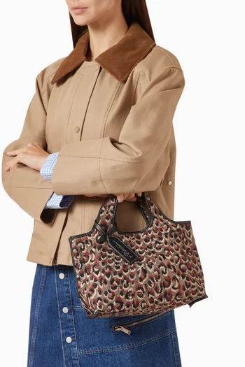 Mini Leopard Embroidered Market Tote in Mesh