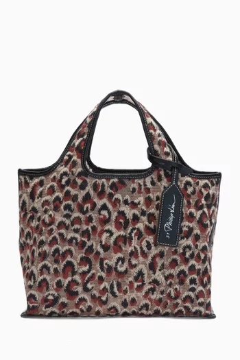 Mini Leopard Embroidered Market Tote in Mesh