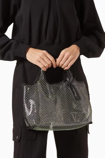 Mini Crystal-embellished Market Tote Bag in Mesh