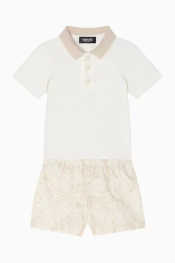 طقم تي شيرت بولو بنقشة باروكو قطن