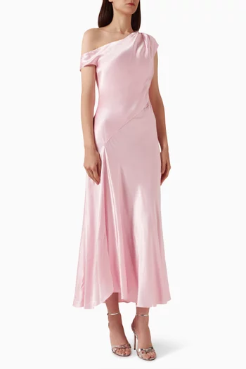 La Lune Asymmetrical Draped Maxi Dress
