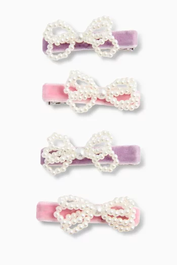 Velvet Pearl Bow Hairclips, Set of 4