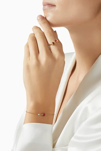 خاتم مفتوح بوزيشن مرصع بعقيق أحمر وماس ذهب وردي عيار 18