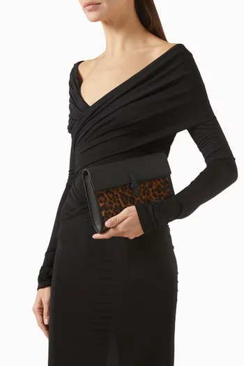 Small Clutch in Leopard-printed Suede & Leather