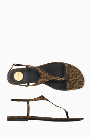 Cassandra Leopard-print Flat Sandals in Grosgrain