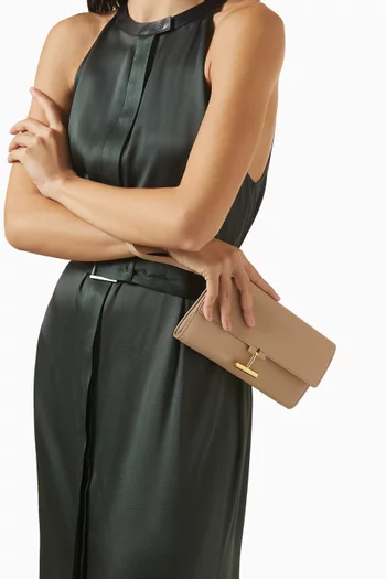 T-Foldover Wristlet Pouch in Leather