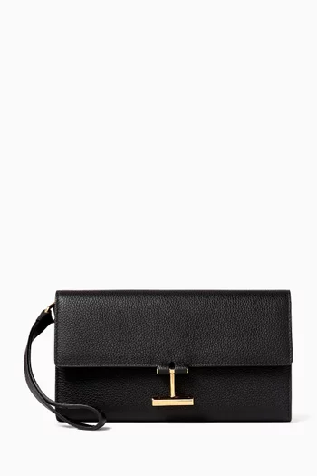 T-Foldover Wristlet Pouch in Leather