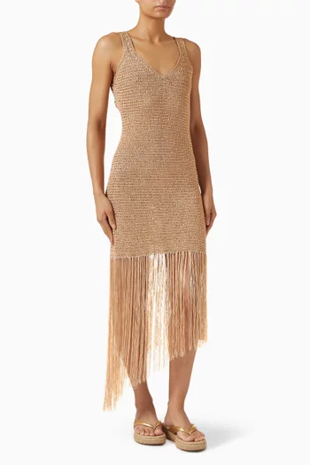 Adriana Crochet Fringe Dress in Satin Viscose