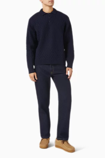 Basketweave Knit Polo Shirt  in Cotton