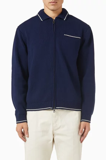 Gardner Dense Knitted Zip Cardigan in Cotton