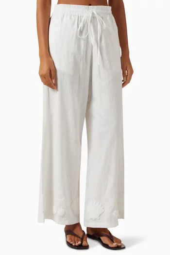 بنطال هالة بقصة ساق واسعة كتان