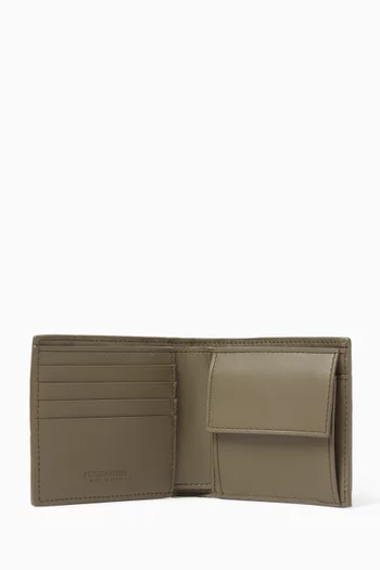 Bi-fold Wallet With Coin Purse in Intrecciato Leather