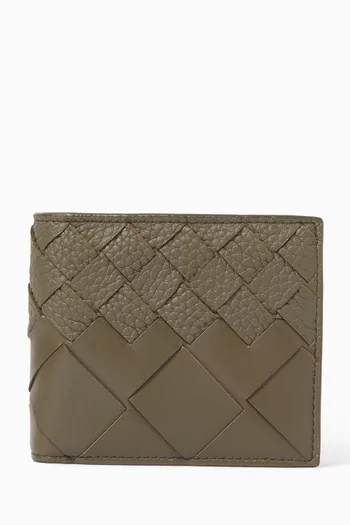 Bi-fold Wallet With Coin Purse in Intrecciato Leather
