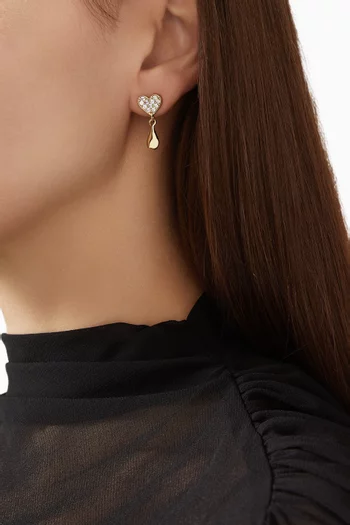 أقراط بتصميم قلب مرصعة بكريستالات صغيرة معدن مطلي بالذهب عيار 18