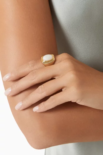 خاتم كوكتيل بايلو مرصع بحجر القمر معدن مطلي ذهب عيار 18