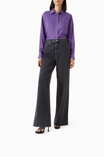 صندل بشعار حرفي GG متداخلين مرصع بالكريستال بكعب 120 مم شمواه