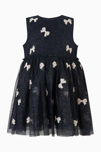 فستان إيفون بنقشة مطرزة بعقد تول