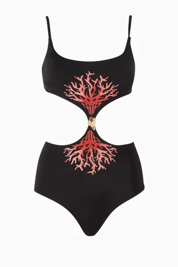 Embroidered Cut-out One-piece Swimsuit