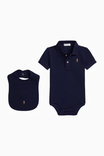 Polo Pony Romper & Bib Set in Cotton