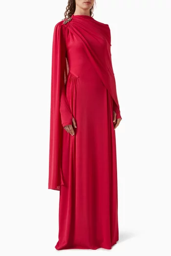 Embellished Cape Maxi Dress