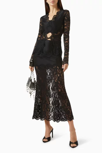 تنورة متوسطة الطول دانتيل