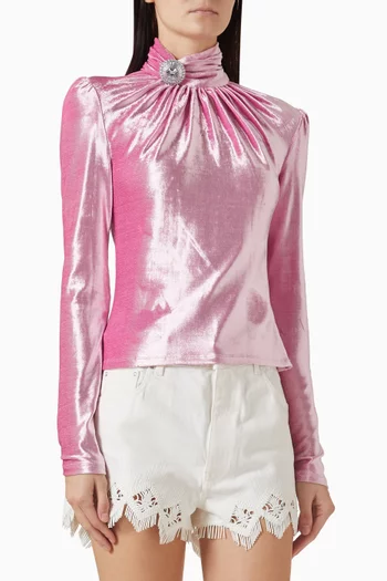 Crystal-embellished Turtleneck Top in Velvet