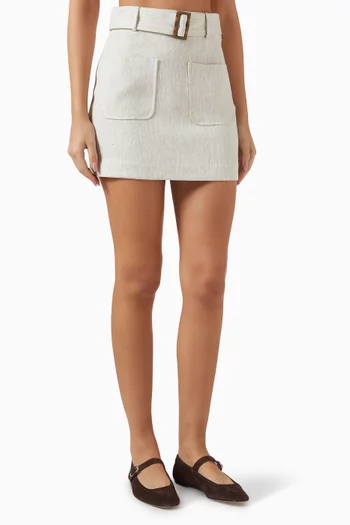 Belted Mini Skirt in Linen