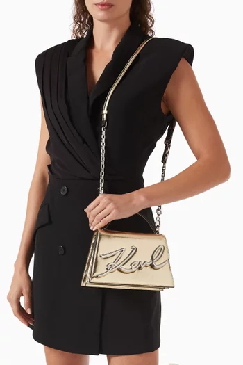 Small K/Signature 2.0 Crossbody Bag in Metallic Leather