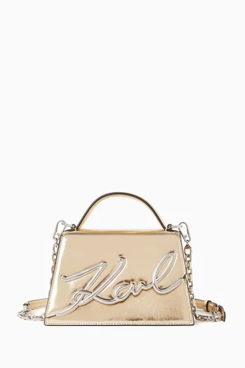 Small K/Signature 2.0 Crossbody Bag in Metallic Leather